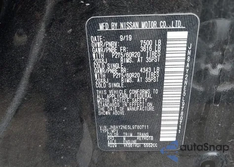 2020 Nissan Armada Platinum 4Wd из США, поврежденный, VIN JN8AY2NE5L9780711